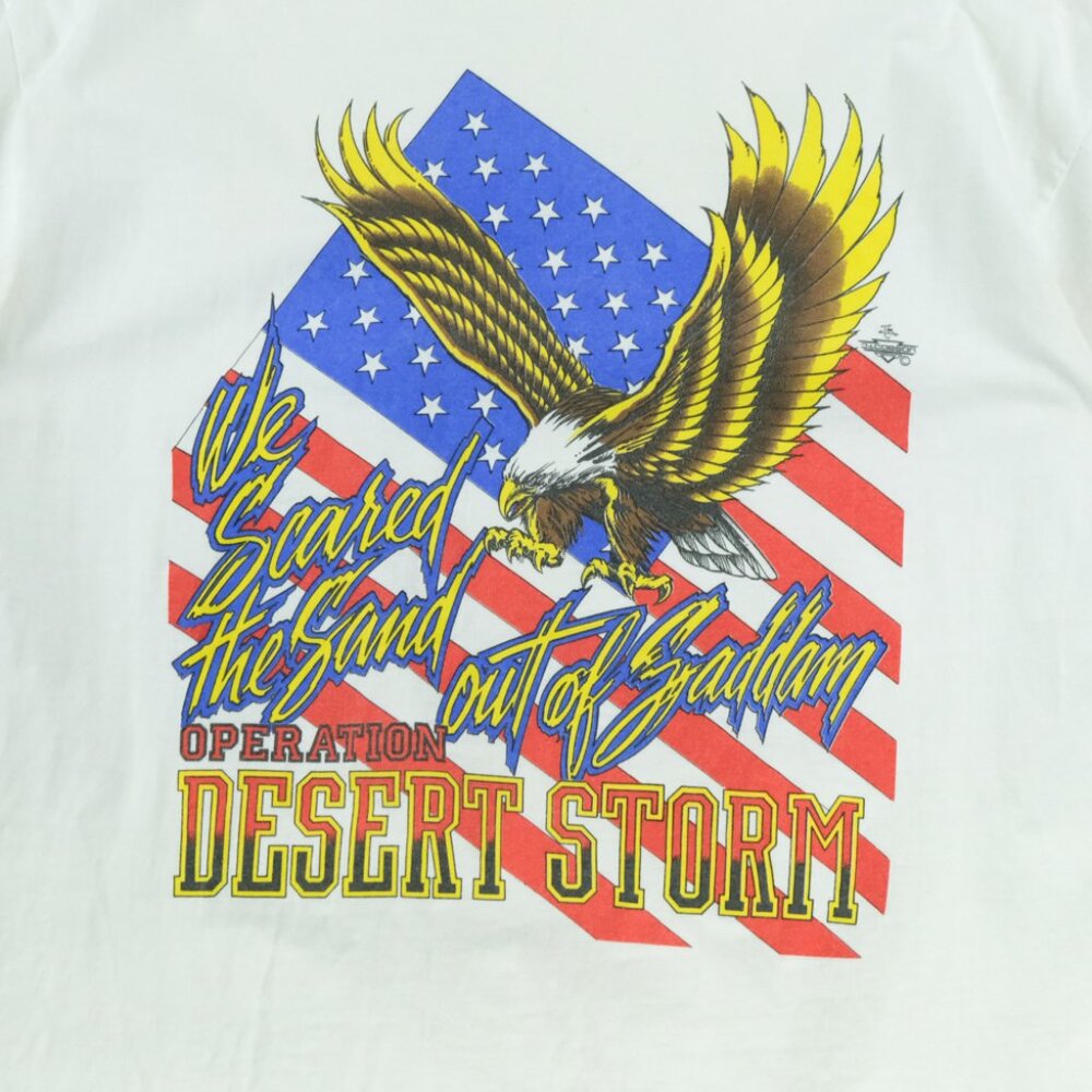 Vintage 90s White Military T-shirt Sz. L Desert Storm Eagle USA Signal Meda Tee - Picture 2 of 8